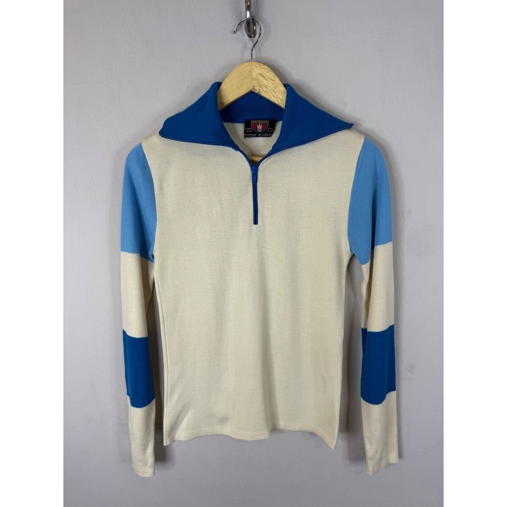 Vintage Innsbruck Austria‎  Ski Sweater Womens M Blue Colorblock Quarter Zip